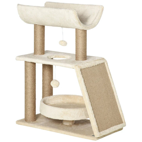 Rootz Cat Scratching Post - Including Toys - Cat Bed - Chipboard - Plush - Sisal - Light brown - 60 Cm X 30 Cm X 76 Cm