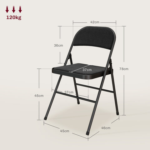 Rootz 4 Set Folding Chairs - Portable Office Chairs - Reception Seating - Durable Metal Legs - Linen Look Black - 45cm x 46cm x 78cm
