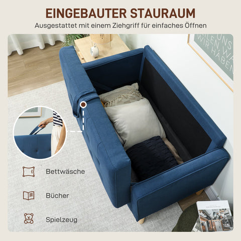 Rootz Two-Seater Sofa - Loveseat - Couch - Storage Bench - Space-Saving, Soft Velvet Comfort - 117x62x78cm - Blue