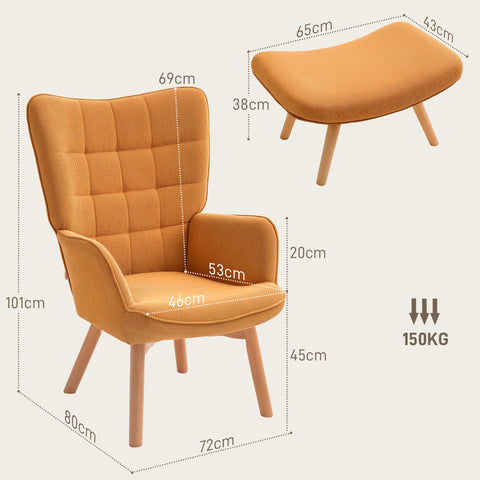 Rootz Accent Chair with Stool - Relaxation Chair - Lounge Armchair - Ergonomic Comfort - 72cm x 80cm x 101cm - Corduroy Look - Brown