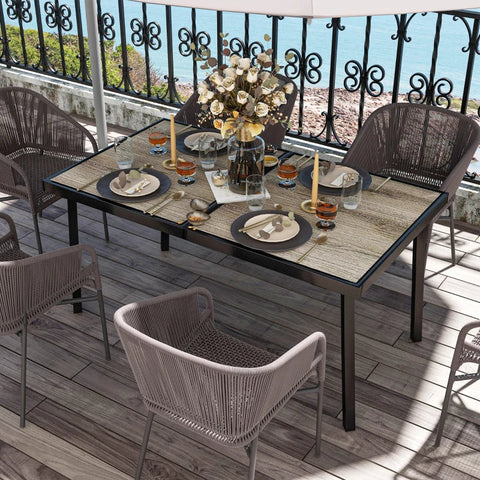Rootz Garden Table - Patio Table - Outdoor Table For 6 People - Wood Look - Metal Frame - Weatherproof - Gray - 145 x 85 x 72 cm