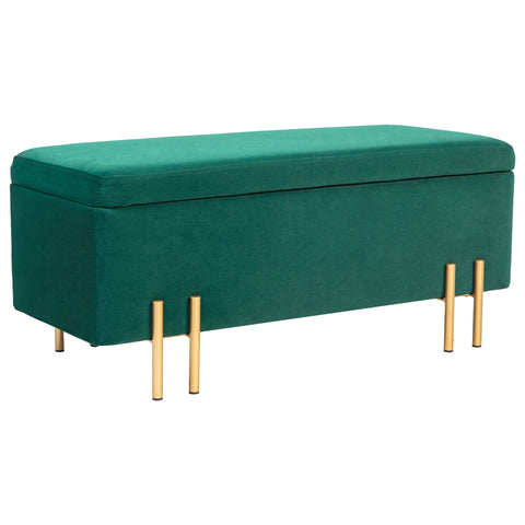 Rootz Upholstered Storage Bench - Bed Bench - Footrest - Hidden Storage - 100 x 40 x 42 cm - Green Velvet Finish