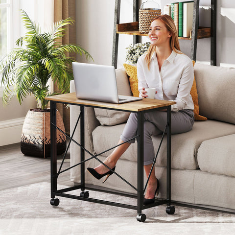 Rootz Foldable Desk with Wheels - Portable Workstation - Compact Office Table - Space-Saving Design - 80cm x 40cm x 75cm