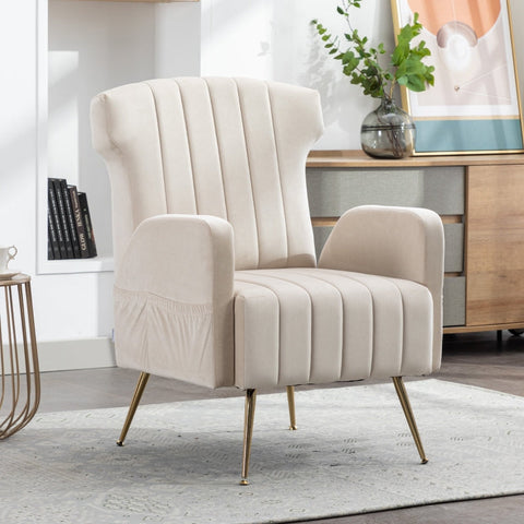 Rootz Elegant Velvet Armchair - Accent Chair - Gold Legs - Superior Comfort - 69cm x 72cm x 90cm - Timeless Design