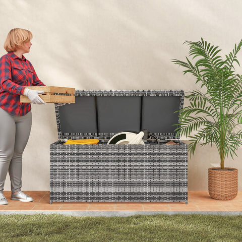 Rootz Rattan Edition Box - Storage Box - Pillow Chest - UV-Resistant - 130x61x65 cm - Grey - Weatherproof