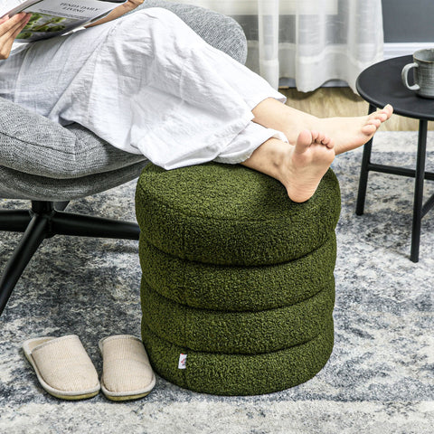 Rootz Round Stool - Ottoman - Footrest - Supports Up to 120kg - Ø40x45H cm - Green Teddyfleece