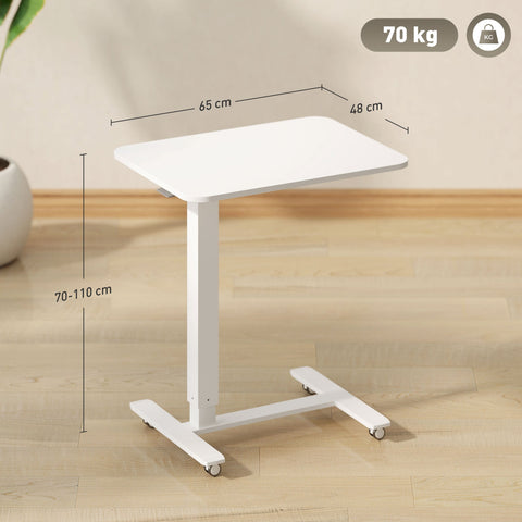Rootz Steh Desht Height Adjustable Desk - Mobile Laptop Table - Ergonomic Workspace - Sit/Stand Option - White - 65cm x 48cm x 70-110cm