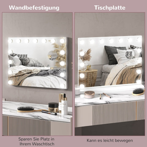 Rootz LED Makeup Mirror - Cosmetic Vanity Mirror - Lighted Mirror - 15 Dimmable Bulbs - USB Port - 58cm x 48cm x 14cm