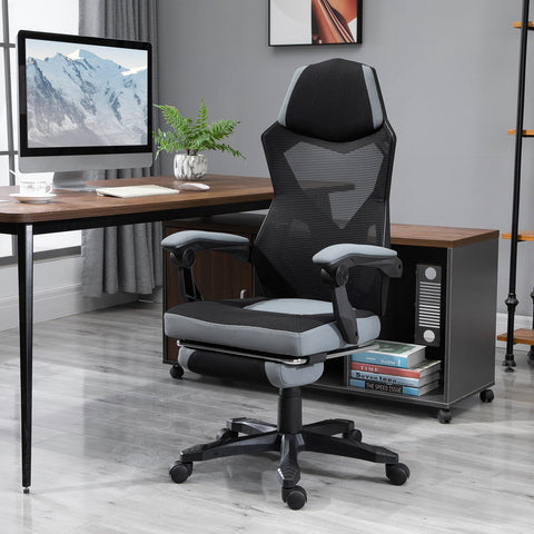 Rootz Office Chair - Gaming Chair - Height Adjustable - Ergonomic - Mesh Comfort - 58W x 63D x 112-122H cm - Gray and Black