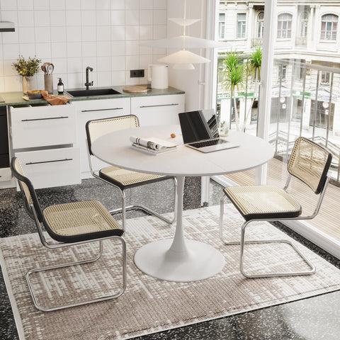 Rootz Modern Round Dining Table - White Masonation Table - Metal Frame Dining Tables - Durable & Stylish - 120cm x 120cm x 75cm