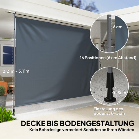 Rootz Klemmmarkise with Hand Crank - Adjustable Joint Arm Awning - Sun Protection - UPF30+ - 350cm x 221-311cm - Grey