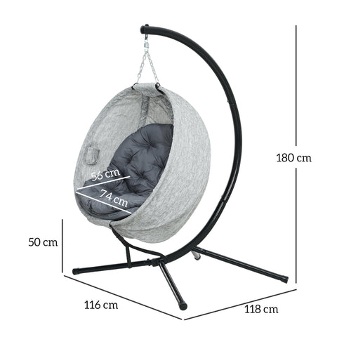 Rootz Egg-Shaped Hanging Basket Chair - Hanging Chair - Garden Chair - Rocking Function - 118cm x 116cm x 180cm