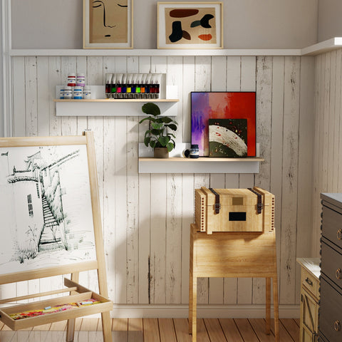 Rootz Wall Shelf Set of 2 - Floating Shelves - Display Shelf - Storage Solution - Durable & Easy to Clean - 80x16.5x20cm - White + Brown