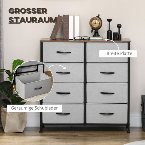 Rootz Chest of Drawers - Storage Organizer - Fabric Dresser - 8 Fabric Drawers - Metal Frame - 80x30x81.5 cm - Grey-Brown