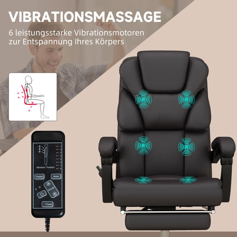 Rootz Massage Office Chair - Vibration Points - 8 Massage Modes - Faux Leather - 63cm x 57cm x 118-126cm