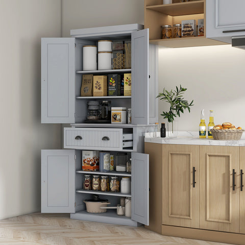 Rootz Kitchen Cabinet Buffet - Multi-purpose Bearing Cabinet - Storage Unit - Adjustable Shelves - 76.2 x 40.2 x 183 cm, Modern Grey Design