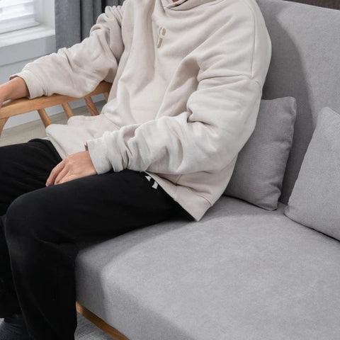 Rootz Sofa - Relax Sofa - 2-seater Sofa - Including 2 Cushions - Velvet Look - Rubber Wood - Gray + Natural - 130 cm x 75 cm x 78 cm