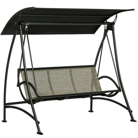 Rootz 3 Person Rocking Bench - Hollywood Swing - Swing Bench - Tilt Roof - Weatherproof - Steel Frame - Black + Brown - 190L x 133W x 177H cm