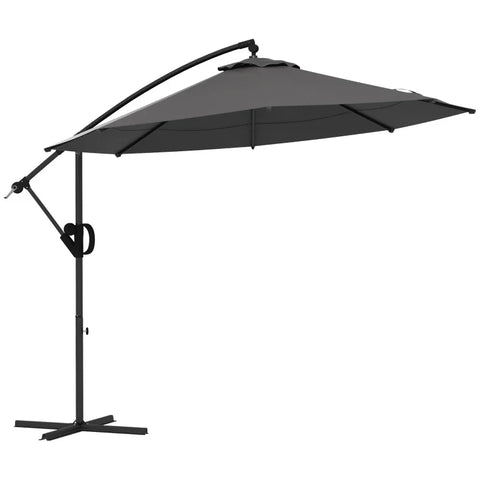 Rootz Cantilever Parasol - Including Cross Base - Sun Protection - Umbrella Roof - Polyester Fabric - Aluminum Frame - Gray - 293 x 293 x 260 cm