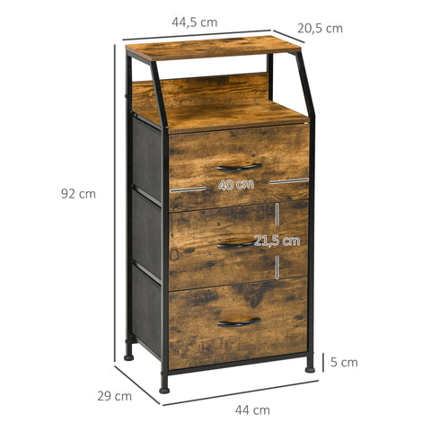 Rootz Storage Cabinet - Fabric Drawers - MDF Shelves - Steel Frame - Adjustable Feet - 44x29x92 cm