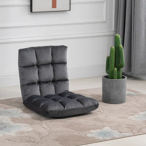 Rootz Armchair - Guest Mattress - Floor Chair - Adjustable Backrest - Velor Look - Seat Cushion - Gray - 55 cm x 71 cm x 53.5 cm