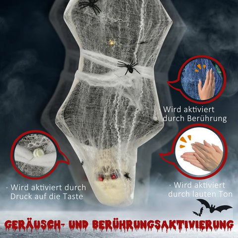 Rootz Halloween Mummy Decoration - Spooky Figure - Haunted Decor - Motion Sensor - LED Lights - Sound Effects - 44cm x 14cm x 170cm