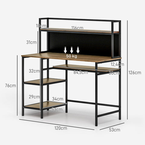 Rootz Desk with Storage - Computer Desk - Office Desk - Personalized Workspace - 120x53x126 cm - Black/Brown