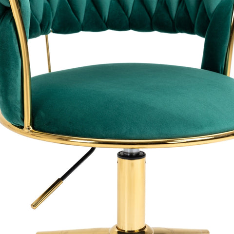 Rootz Velvet Office Chair - Ergonomic Desk Chair - Swivel Work Chair - Supports 127kg - 62L x 62W x 67H cm - Emerald Green Velvet with Golden Details