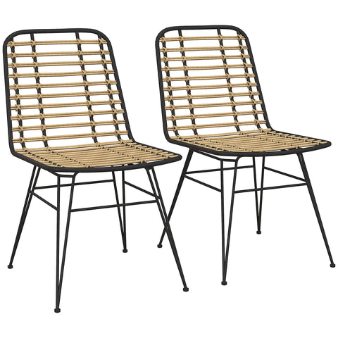 Rootz Set of 2 Dining Chairs - Rattan-Style - Bohemian Seating - PE & Steel - 47cm x 58cm x 80cm - Comfortable & Stylish