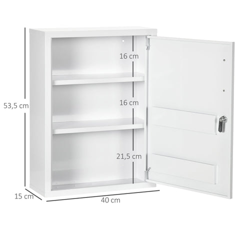 Rootz Medicine Cabinet with Lock - Medical Organizer - Storage Cabinet - Secure Storage & Easy Clean - 40x15x53.5 cm White