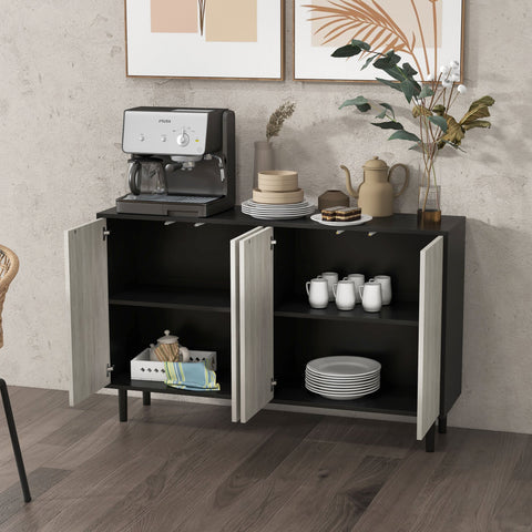 Rootz Kitchen Buffet Storage Furniture - Sideboard - Cabinet - Adjustable Shelves - 121cm x 37cm x 75cm - Modern Design