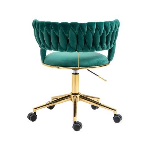 Rootz Velvet Office Chair - Ergonomic Desk Chair - Swivel Work Chair - Supports 127kg - 62L x 62W x 67H cm - Emerald Green Velvet with Golden Details
