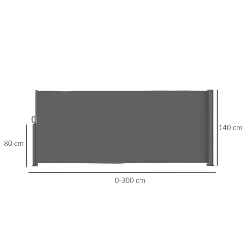Rootz Side Awning Grey - Privacy Screen - Extendable Sun Protection - UV & Wind Resistant - 300cm x 140cm