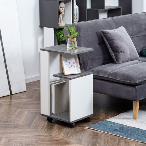 Rootz Side Table with 360° Wheels - Mobile Bedside Table - Sofa Table - Modern Design - Ample Storage - Easy Mobility - 35cm x 29.5cm x 65.5cm