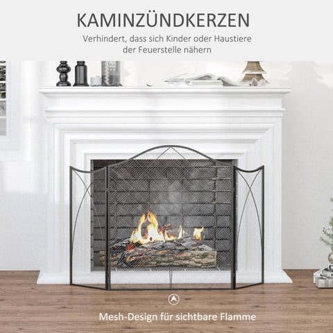 Rootz Fireplace Protection Grille - Hearth Guard - Fire Screen - Metal Construction - Foldable Panels - Powder Coating - 126cm x 76cm x 2cm