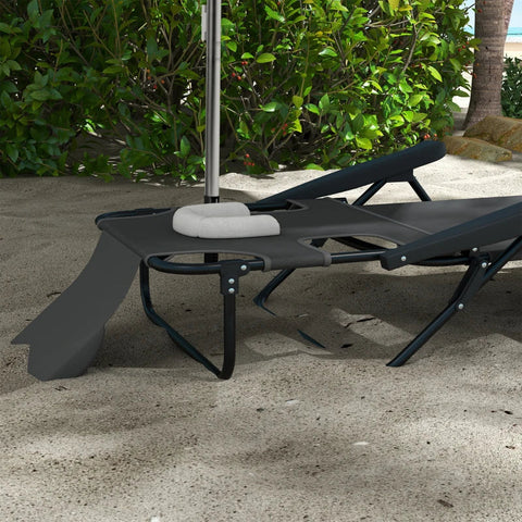 Rootz Garden Lounger - Sun Lounger - Relax Lounger - Foldable - Weather Resistant - Metal Frame - Waterproof - Mesh Fabric-polyester - Dark Gray - 194cm x 72cm x 89cm