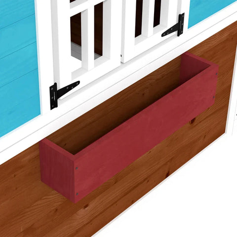 Rootz Children's Playhouse - Wooden Playhouse - Weatherproof - Flower Boxes - Fir Wood - Brown+Blue+White+Red - 114L x 126.4W x 135H cm