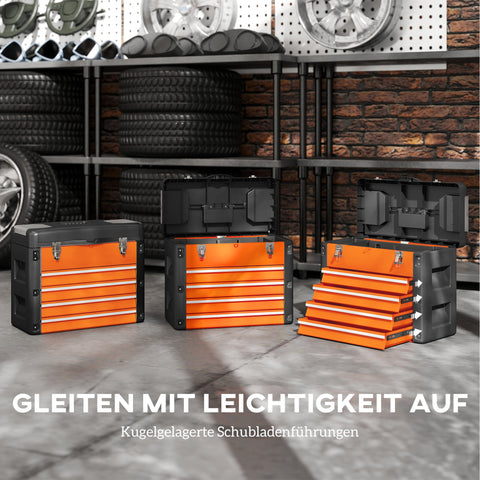 Rootz Tool Box 4-Drawer Set - Mini Box - Storage Organizer - Scratch-Resistant Steel - 49.7cm x 25.3cm x 40.7cm