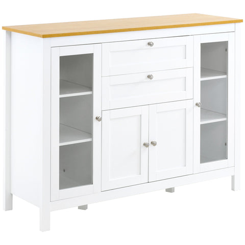Rootz Buffet Dining Room - Sideboard - Storage Cabinet - Adjustable Shelves - 120cm x 40cm x 90cm - Natural Wood & White Finish