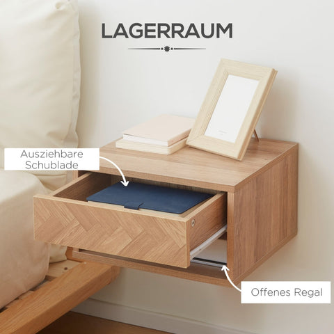 Rootz Set of 2 Bedside Tables - Nightstands - Bedside Cabinets - Floating Design - Drawer & Open Shelf - Wood Look - 37cm x 32cm x 21cm