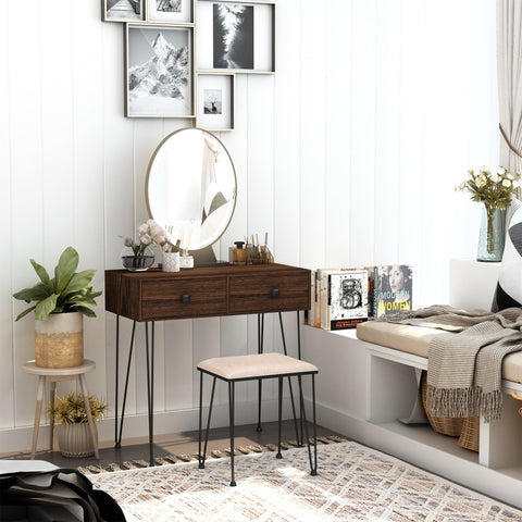 Rootz Modern Dressing Table Set - Vanity Desk - Makeup Station - LED Mirror - Adjustable Lighting - 80x40x136cm -Brown