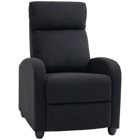 Rootz Reclining Chair - TV Chair - Cinema Chair - Cable Handle for Full Lying Position - Luxurious Padded Armrests - Linen-Polyester Fabric - Robust Steel Construction - Black - 69W x 156.5D x 74H cm