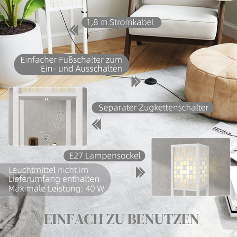 Rootz Floor Lamp - Grid Pattern Lamp - 2-Level Shelves - Enhances Ambient Lighting - White - 155.5H cm with 35.5L x 22.2B cm Lampshade