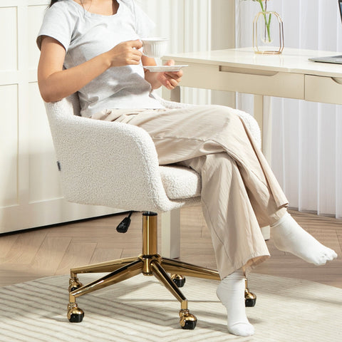 Rootz Height-Adjustable HomeOffice Chair - Desk Chair - Swivel Chair - Luxurious Comfort - 60x61x79-88cm - White Velvety Cover