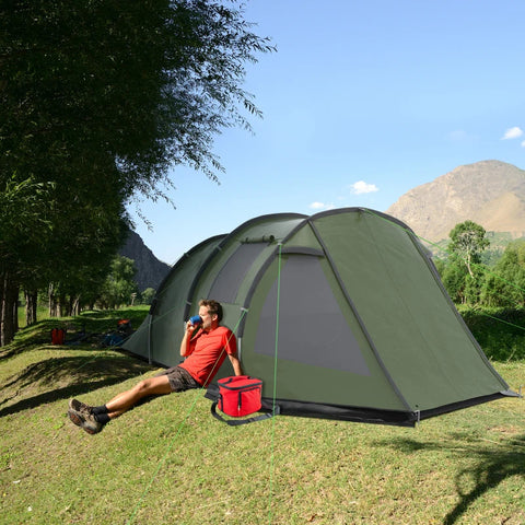 Rootz Camping Tent for 3-4 Persons - Tunnel Tent - Two Interiors - Mesh Windows - Green - 4.75 x 2.64 x 1.72 m