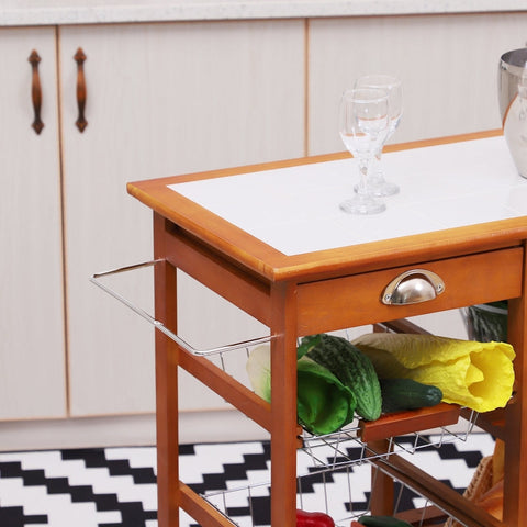 Rootz Wooden Serving Trolley - Kitchen Cart - Mobile Kitchen Island - Ample Storage - High-Quality Materials - Easy Mobility - 74cm x 37cm x 76cm