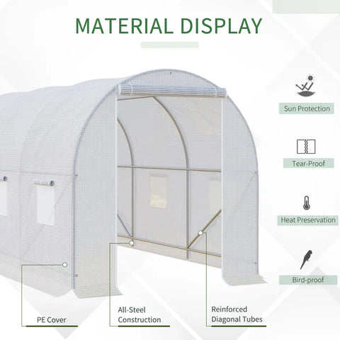 Rootz Greenhouse - Walk in Greenhouses - Outdoor Poly Tunnel - Galvanised Steel Frame - White - 3.5L x 2W x 2H m
