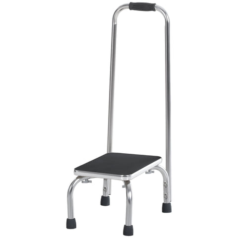 Rootz Step Stool with Grab Bar - Safety Stool - Bath Access Step - Non-Slip Foot Caps - Galvanized Steel - 43cm x 31cm x 86.5cm