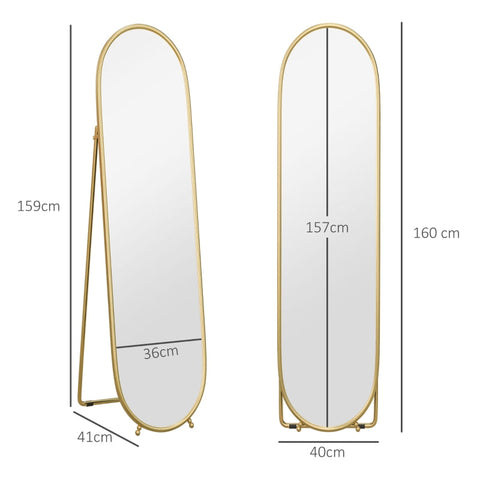 Rootz Full-Length Mirror - Standing Mirror - Rustproof Metal Frame - Elegant Oval Shape - Clear Reflection - 40cm x 41cm x 159cm