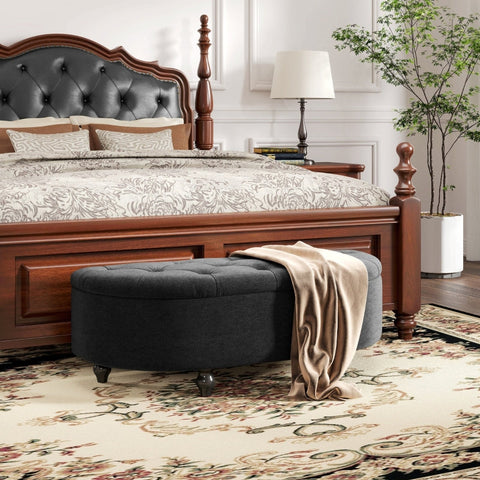 Rootz Velvet Storage Bench - Ottoman- Upholstered Stool - Dense Padding - Black Rubber Wood Legs - 120cm x 46cm x 42cm